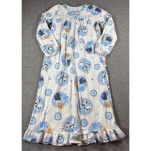 Disney Frozen Nightgown Girls Medium White Elsa Olaf Long Sleeve Ruffle Hem